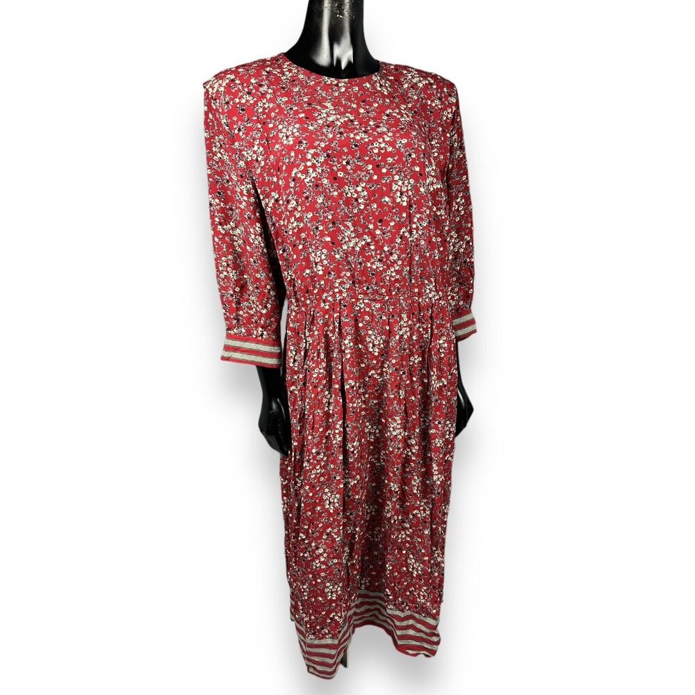 Vtg 80s 90s Neiman Marcus California Girl Red Floral Women's Long Dress Sz 16